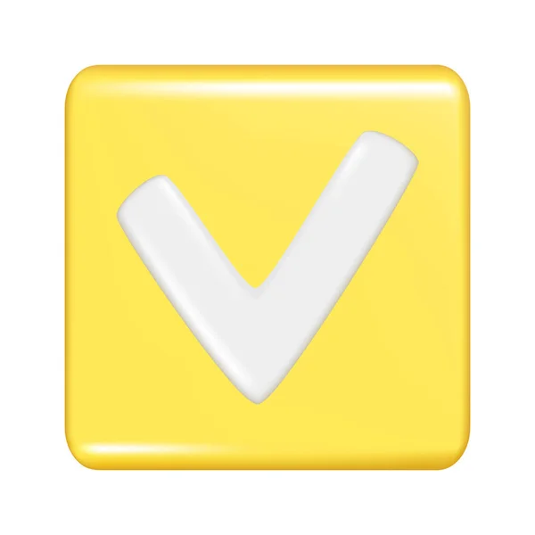Realista Forma Cuadrada Amarilla Con Cheque Signo Correcto Icono Decorativo — Vector de stock