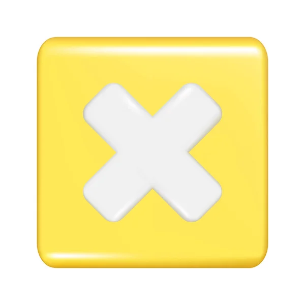 Realista Forma Cuadrada Amarilla Con Signo Multiplicar Cruz Icono Decorativo — Archivo Imágenes Vectoriales