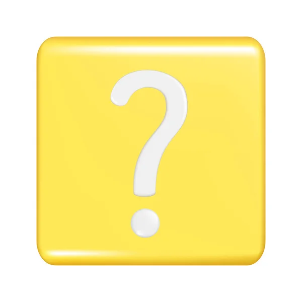 Realistický Žlutý Čtvercový Tvar Otazníkem Dekorativní Čtvercové Tlačítko Ikona Tlačítko — Stockový vektor
