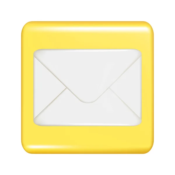 Forma Quadrada Amarela Realista Com Envelope Correio Fechado Ícone Botão — Vetor de Stock