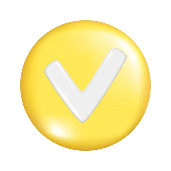 Realistyczne Żółty Okrągły Kształt Kuli Sprawdzić Prawidłowy Znak Dekoracyjny Okrągły — Wektor stockowy