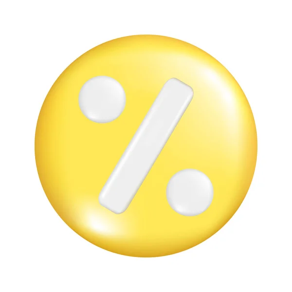 Realistyczne Żółty Okrągły Kształt Kuli Znakiem Procentowym Ikona Przycisku Okrągłego — Wektor stockowy