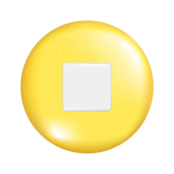 Realistyczne Żółty Okrągły Kształt Kuli Znakiem Kwadratowym Dekoracyjny Okrągły Przycisk — Wektor stockowy
