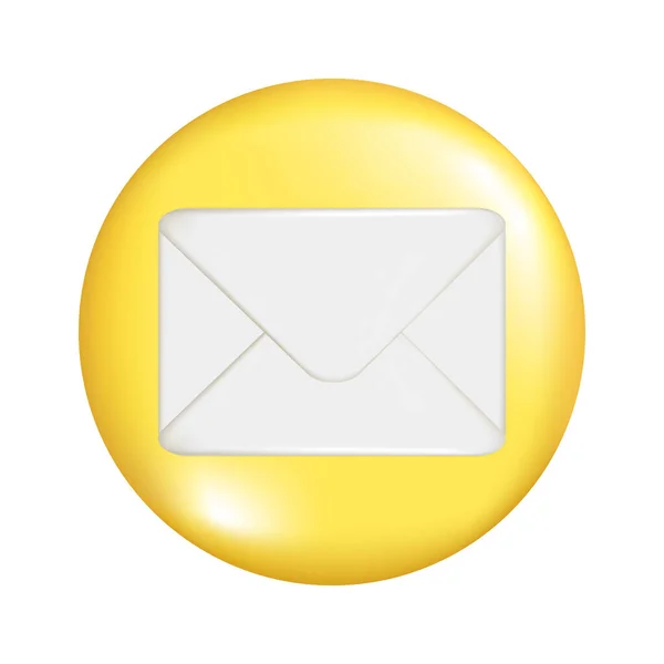 閉じたメールエンベロープを持つ現実的な3D黄色の丸い球の形 装飾的な円ボタンのアイコン 球状のシンボル メールアイコン 郵便物の要素 白地に分離された抽象ベクトル図 — ストックベクタ