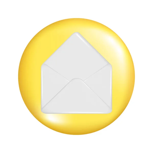 Forma Esfera Redonda Amarelo Realista Com Envelope Correio Aberto Ícone — Vetor de Stock
