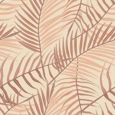 Kusursuz tropikal palmiye yaprakları, Arecaceae yaprağı deseni. Dünya renkleri bitkisinin egzotik boho koleksiyonu. Duvar kağıdı, ambalaj kağıdı, kumaş için el çizimi botanik vektör çizimi
