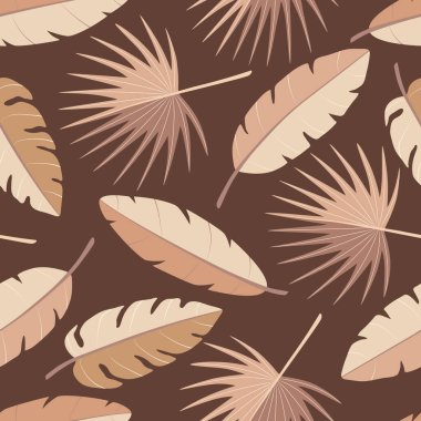 Kusursuz tropikal palmiye yaprakları, muz ve palmat yaprakları. Dünya renkleri bitkisinin egzotik boho koleksiyonu. Duvar kağıdı, ambalaj kağıdı, kumaş için el çizimi botanik vektör çizimi