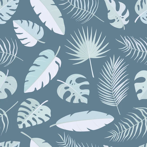 Modèle Sans Couture Différentes Feuilles Palmier Tropical Jungle Monstera Feuilles — Image vectorielle