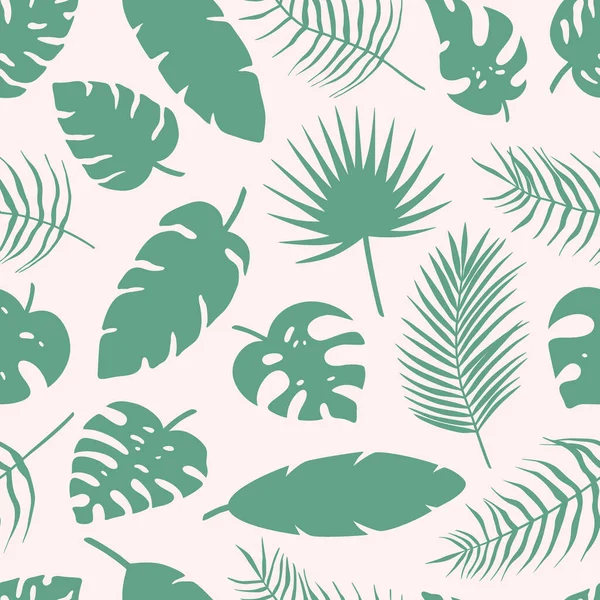 Bezešvé Vzor Různých Tropických Palmových Listů Džungle Monstera Banánové Listy — Stockový vektor