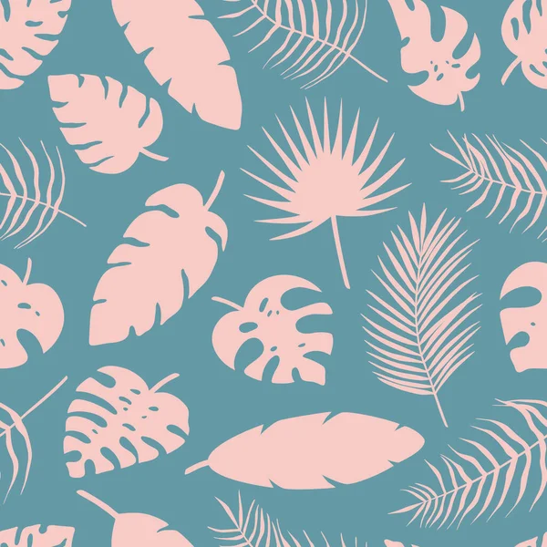 Modèle Sans Couture Différentes Feuilles Palmier Tropical Jungle Monstera Feuilles — Image vectorielle