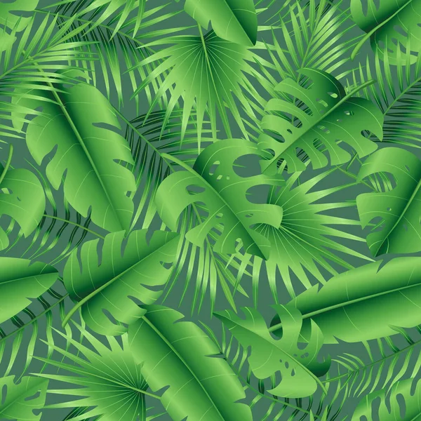 Nahtloses Muster Aus Verschiedenen Tropischen Palmblättern Dschungel Monstera Bananenblättern Exotische — Stockvektor
