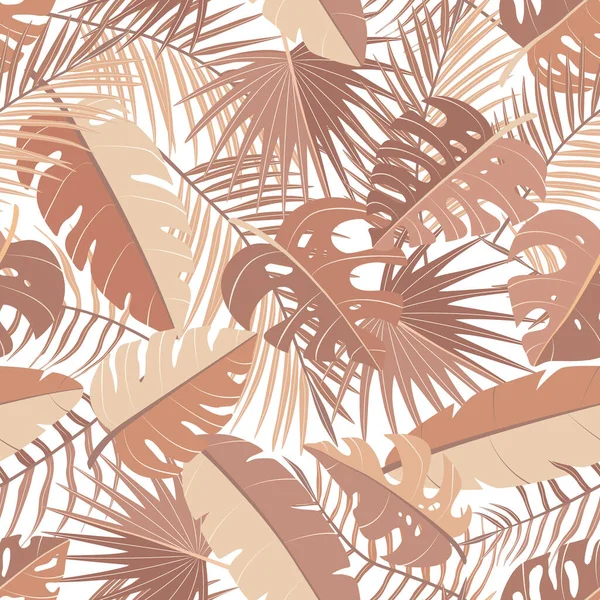 Seamless Pattern Different Tropical Palm Leaves Jungle Monstera Banana Leaves — Stock Vector