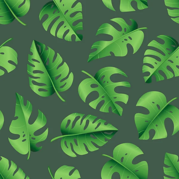 Nahtloses Muster Aus Tropischen Palmblättern Dschungelmonsterblättern Exotische Sammlung Grüner Pflanzen — Stockvektor