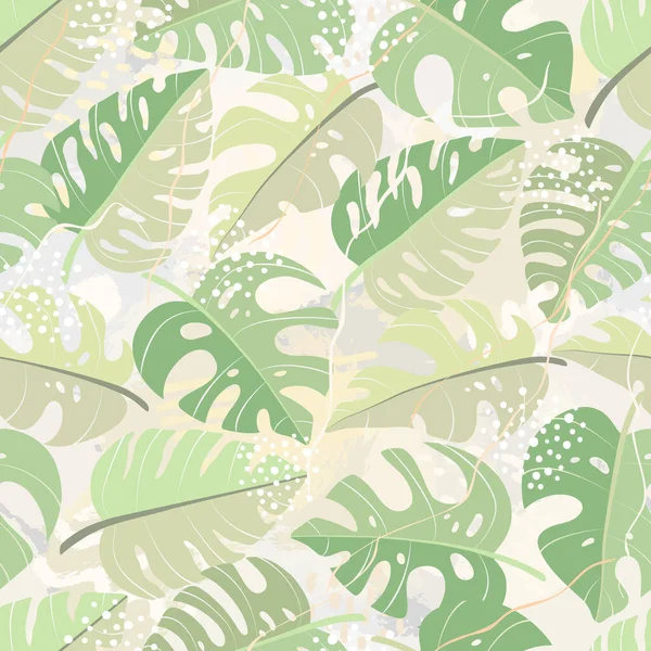 Seamless Pattern Tropical Palm Leaves Jungle Monstera Leaves Brush Shape — Stock Vector