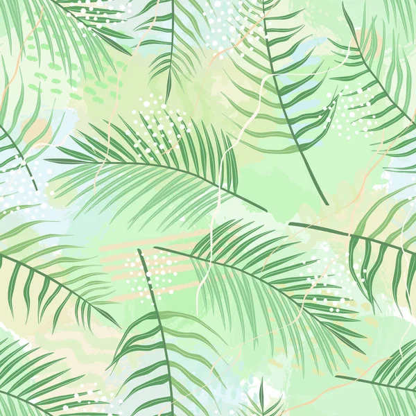 Nahtloses Muster Aus Tropischen Blättern Von Palme Arecaceae Blatt Und — Stockvektor