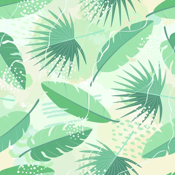Seamless Pattern Tropical Palm Leaves Banana Leaves Brush Shape Exotic — Stock Vector
