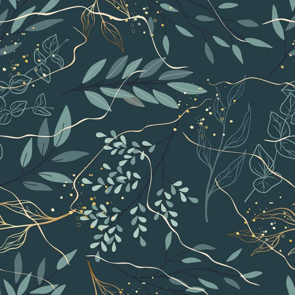 Бесшовный Рисунок Ветвей Деревьев Листья Линии Искусства Абстрактный Лист Кисть — стоковый вектор