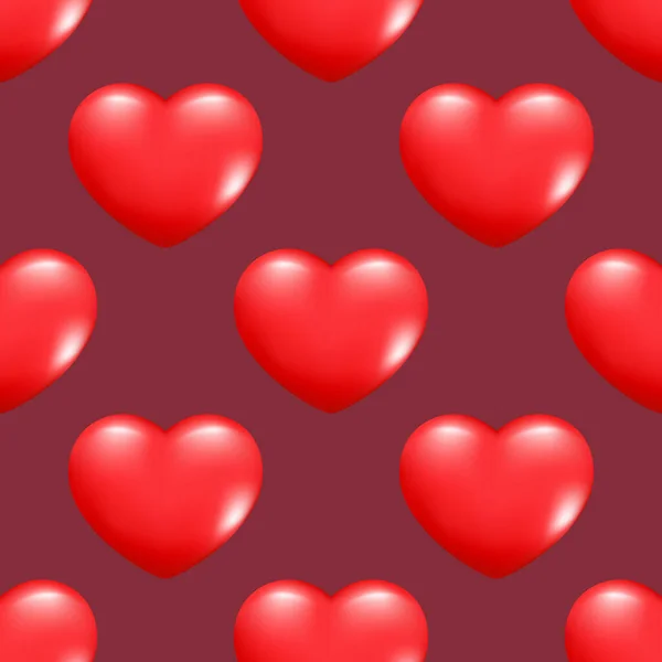 无缝隙的现实的3D心模式 装饰浪漫的象征爱情的象征 情人节收集红心 包装纸 织物用手绘矢量图解 — 图库矢量图片