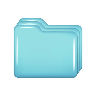 Gerçekçi 3D mavi klasör. Dekoratif 3D yönetim, dosya ögesi, web sembolü, kağıt simgesi, arşiv işareti. Vektör illüstrasyonu beyaz arkaplanda izole edildi