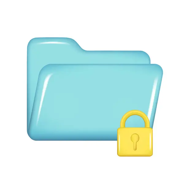 Realistic Blue Folder Lock Icon Decorative Management Opened File Element — Stock Vector