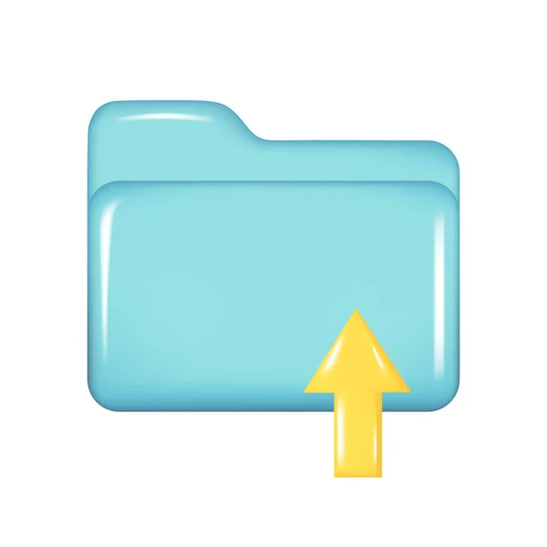 Трехмерная Синяя Папка Желтой Стрелкой Вверх Декоративное Управление Файловый Элемент — стоковый вектор