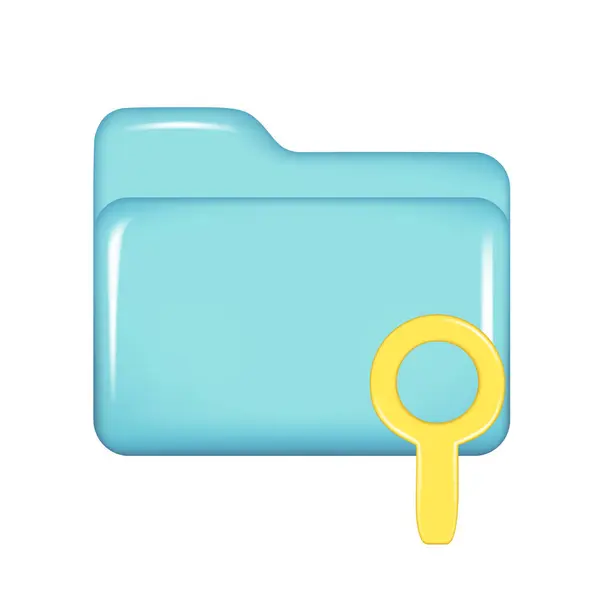 Realistic Blue Folder Yellow Search Icon Loupe Search Decorative Management — Stock Vector