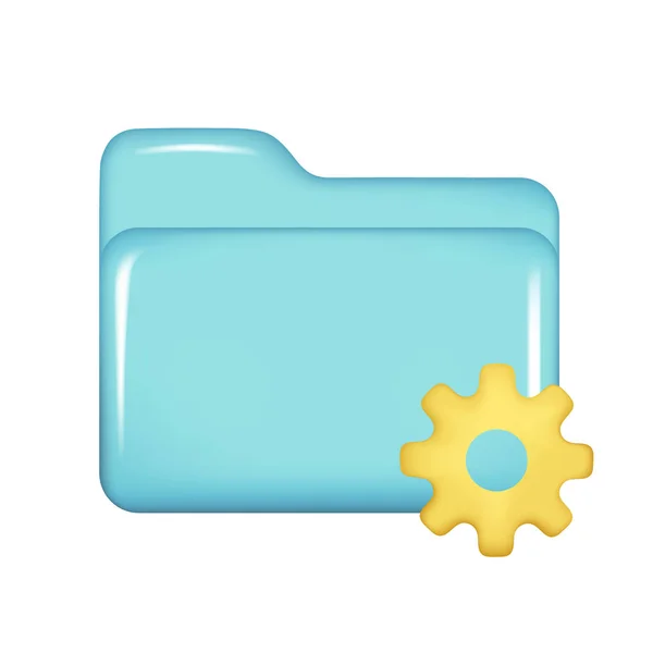 Realistisches Blaues Ordner Und Einstellungssymbol Dekorative Verwaltung Geschlossenes Dateielement Web — Stockvektor