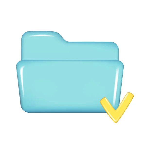 Realistic Blue Folder Yellow Check Correct Sign Decorative Checkmark Opened — Stock Vector