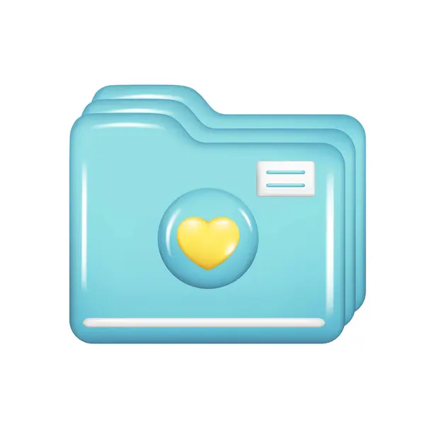 Sarı Kalpli Gerçekçi Mavi Klasör Dekoratif Yönetim Dosya Ögesi Web — Stok Vektör