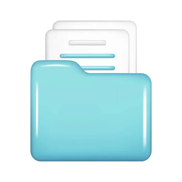 Realistická Modrá Složka Dokument List Papíru Dekorativní Management Otevřený File — Stockový vektor