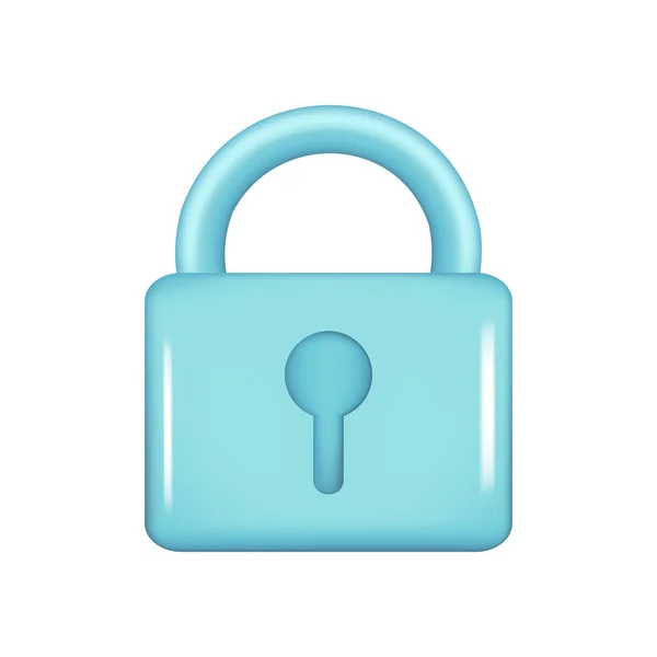Realistic Blue Glossy Closed Lock Icon Data Protection Locked Padlock — Stock Vector