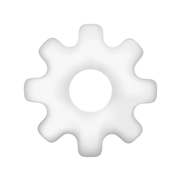 Realistic White Glossy Settings Icon Cartoon Cogwheel Gear Optimizing Business — Stock Vector