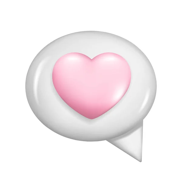 Ρεαλιστική Λευκό Γυαλιστερό Φούσκα Ομιλία Ροζ Καρδιά Γελοιογραφία Σύμβολο Κουτί — Διανυσματικό Αρχείο