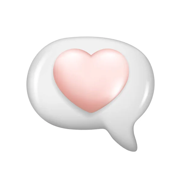 Ρεαλιστική Λευκό Γυαλιστερό Φούσκα Ομιλία Ροζ Καρδιά Γελοιογραφία Σύμβολο Κουτί — Διανυσματικό Αρχείο