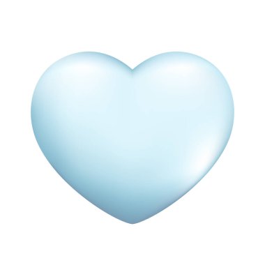 Gerçekçi 3D mavi kalp. Dekoratif bahar romantik ikonu, çizgi film aşk sembolü. Parlak kalp şeklindeki Sevgililer Günün kutlu olsun. Beyaz arkaplanda izole edilmiş soyut vektör çizimi