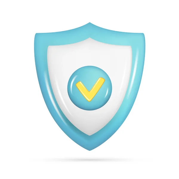 Realistic Blue Security Safe Icon Checkmark Customer Glossy Guaranteed Protection — Stock Vector