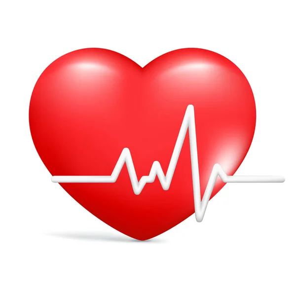Realistiskt Rött Glansigt Hjärta Pulslinje Hjärtslag Tecknad Kardiogram Cardio Tecken — Stock vektor