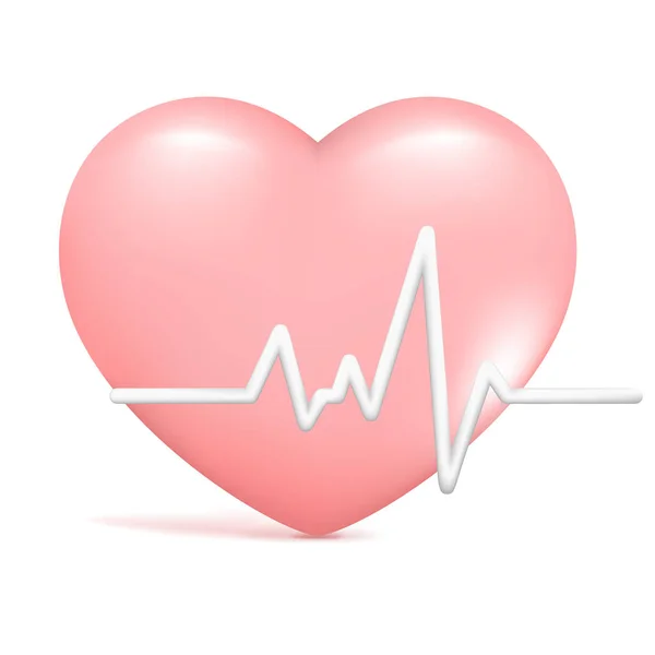 Realistisches Rosa Hochglanzherz Pulslinie Herzschlag Cartoon Kardiogramm Kardio Zeichen Diagnostische — Stockvektor