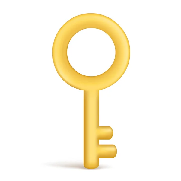 Трехмерная Икона Золотого Ключика Декоративный Карикатурный Персональный Элемент Ключ Безопасности — стоковый вектор