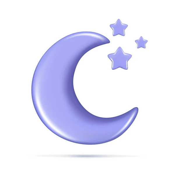 Realistischer Blauer Hochglanzmond Mit Sternen Dekorative Halbmonatssymbol Halbmond Symbol Niedliche — Stockvektor