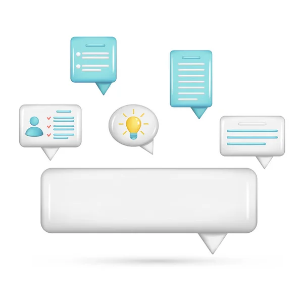 Realistický Text Hlasové Bubliny Tlačítko Zprávy Chatovací Box Žárovkou Ikona — Stockový vektor