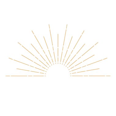 El çizimi 3D parlak altın güneş, güneş patlaması, yıldız patlaması, ışık ışınları. Güneş ışınları püsküren bohem sembolü. Sihirli tılsım, antika tarzı, boho, logo. Vektör illüstrasyonu beyaz arkaplanda izole edildi