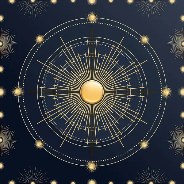 Ручной Рисунок Глянцевый Золотистое Солнце Солнечные Вспышки Звездопад Световые Лучи — стоковый вектор