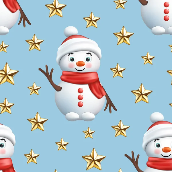 스카프 현실적인 크리스마스 눈사람의 원활한 패턴입니다 인사말 직물을 귀여운 받으세요 — 스톡 벡터