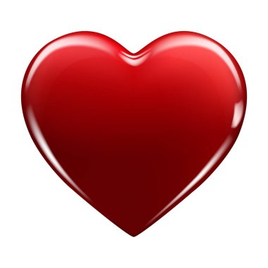 Gerçekçi 3D kırmızı kalp. El çizimi dekoratif bahar romantik ikonu, çizgi film aşk sembolü. Parlak kalp şeklindeki Sevgililer Günün kutlu olsun. Beyaz arkaplanda izole edilmiş soyut vektör çizimi