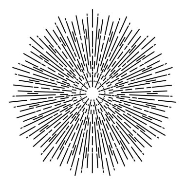 El çizimi güneş, güneş patlaması, yıldız patlaması, sanat eserlerinde ışık huzmeleri. Güneş ışınları püsküren bohem sembolü. Sihirli tılsım, antika tarzı, boho, dövme, logo. Vektör illüstrasyonu beyaz arkaplanda izole edildi