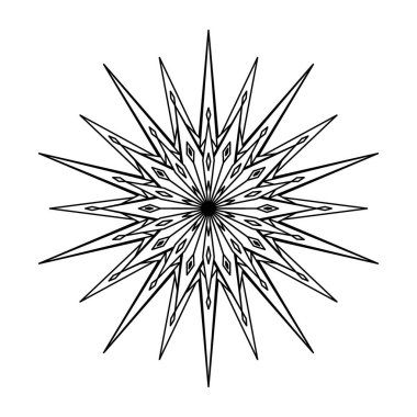 El çizimi yıldız silueti, güneş patlaması, ışık ışını. Güneş ışınları püsküren bohem sembolü. Sihirli tılsım, antika tarzı, boho, dövme, logo. Vektör illüstrasyonu beyaz arkaplanda izole edildi