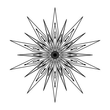 El çizimi yıldız silueti, güneş patlaması, ışık ışını. Güneş ışınları püsküren bohem sembolü. Sihirli tılsım, antika tarzı, boho, dövme, logo. Vektör illüstrasyonu beyaz arkaplanda izole edildi