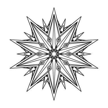 El çizimi yıldız silueti, güneş patlaması, ışık ışını. Güneş ışınları püsküren bohem sembolü. Sihirli tılsım, antika tarzı, boho, dövme, logo. Vektör illüstrasyonu beyaz arkaplanda izole edildi