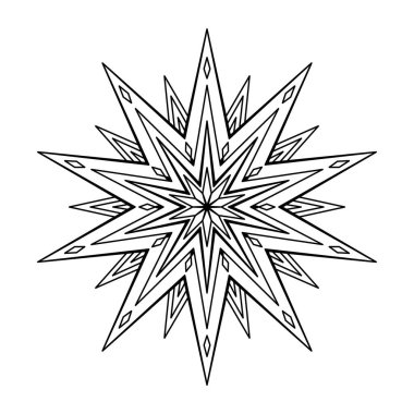 El çizimi yıldız silueti, güneş patlaması, ışık ışını. Güneş ışınları püsküren bohem sembolü. Sihirli tılsım, antika tarzı, boho, dövme, logo. Vektör illüstrasyonu beyaz arkaplanda izole edildi